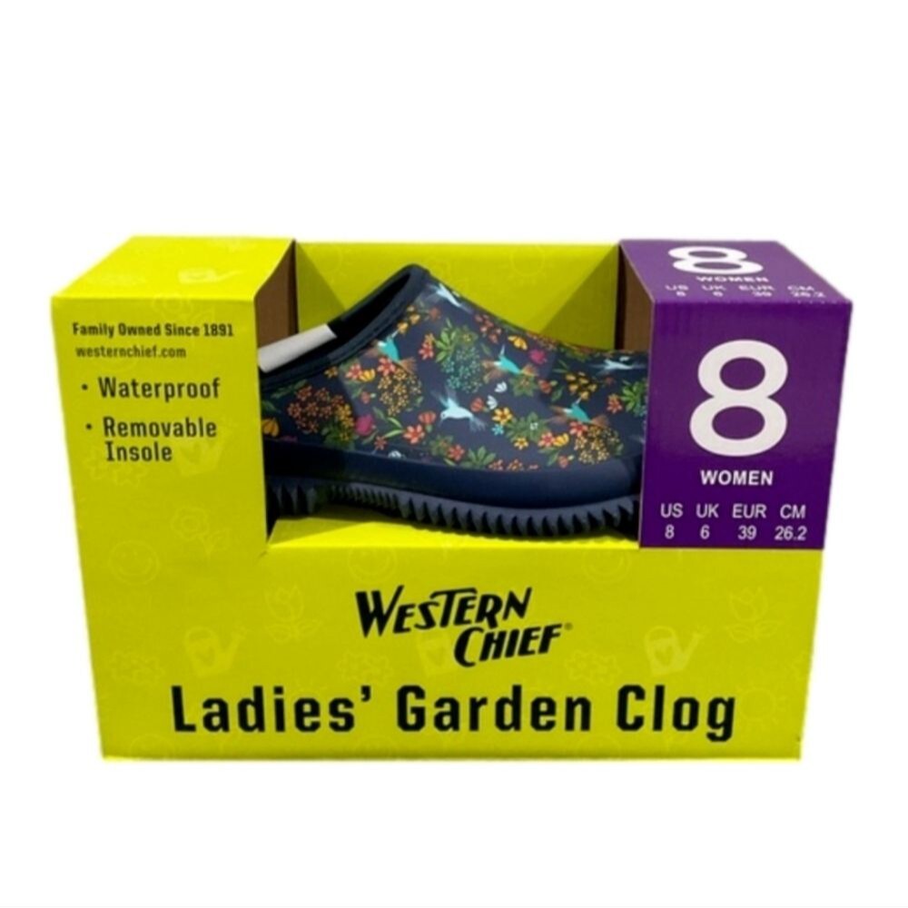 Western Chief Hummingbird Floral Women's Rubber Garden Clog Navy Size 7-10 NIB - Picture 5 of 9
